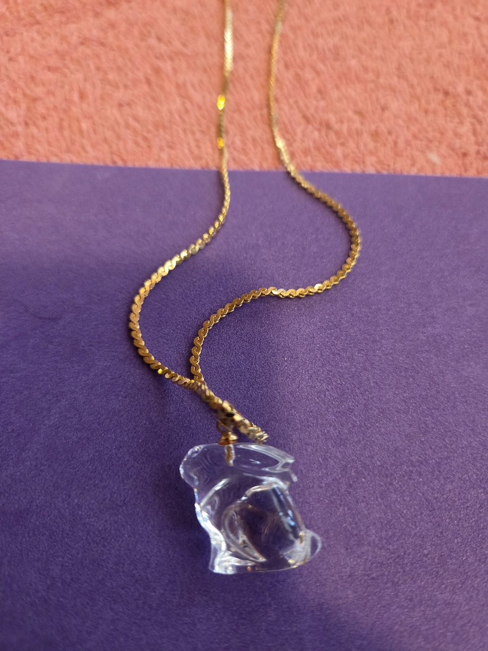 Gold Chain Necklace with Clear Glass Bunny Pendant